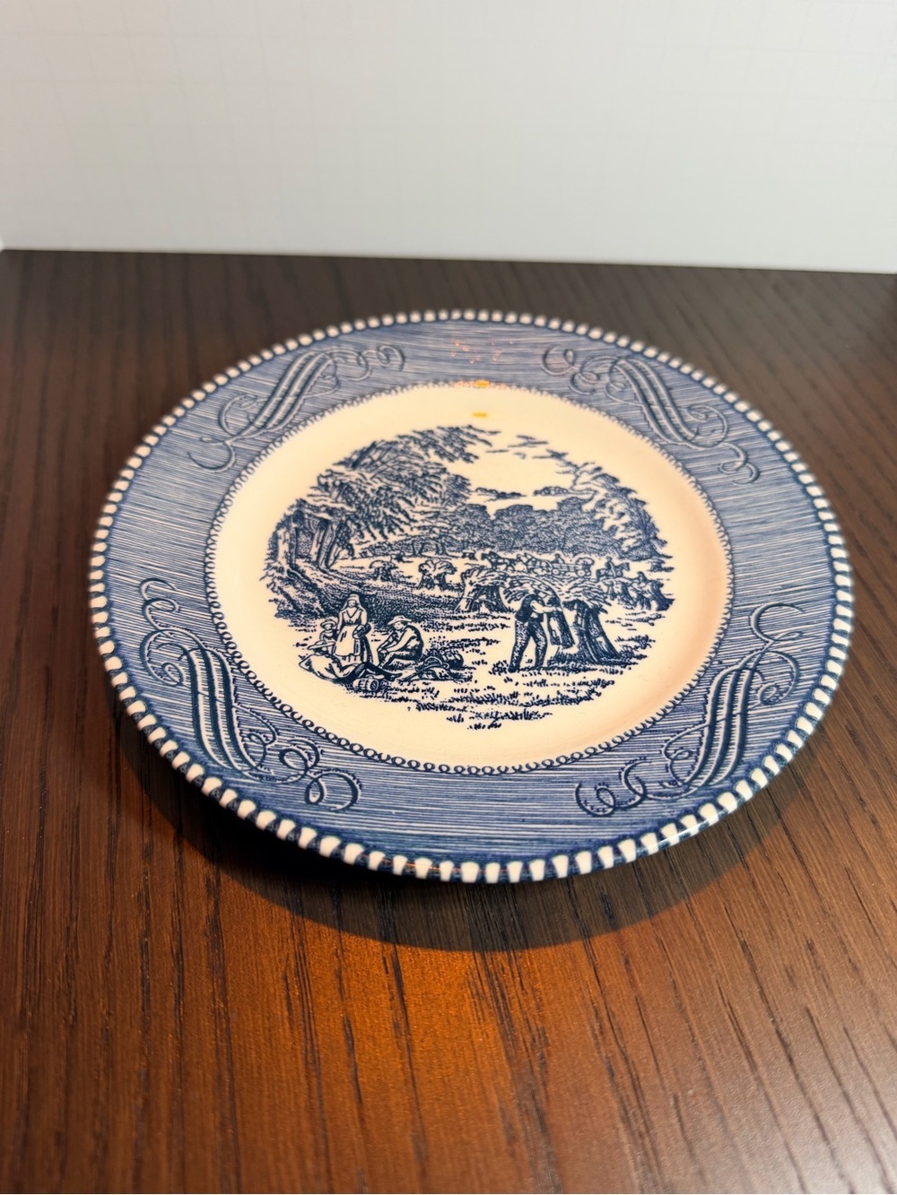 Currier & Ives Blue Harvest Ceramic 6 1/4” Desert/Bread Plate